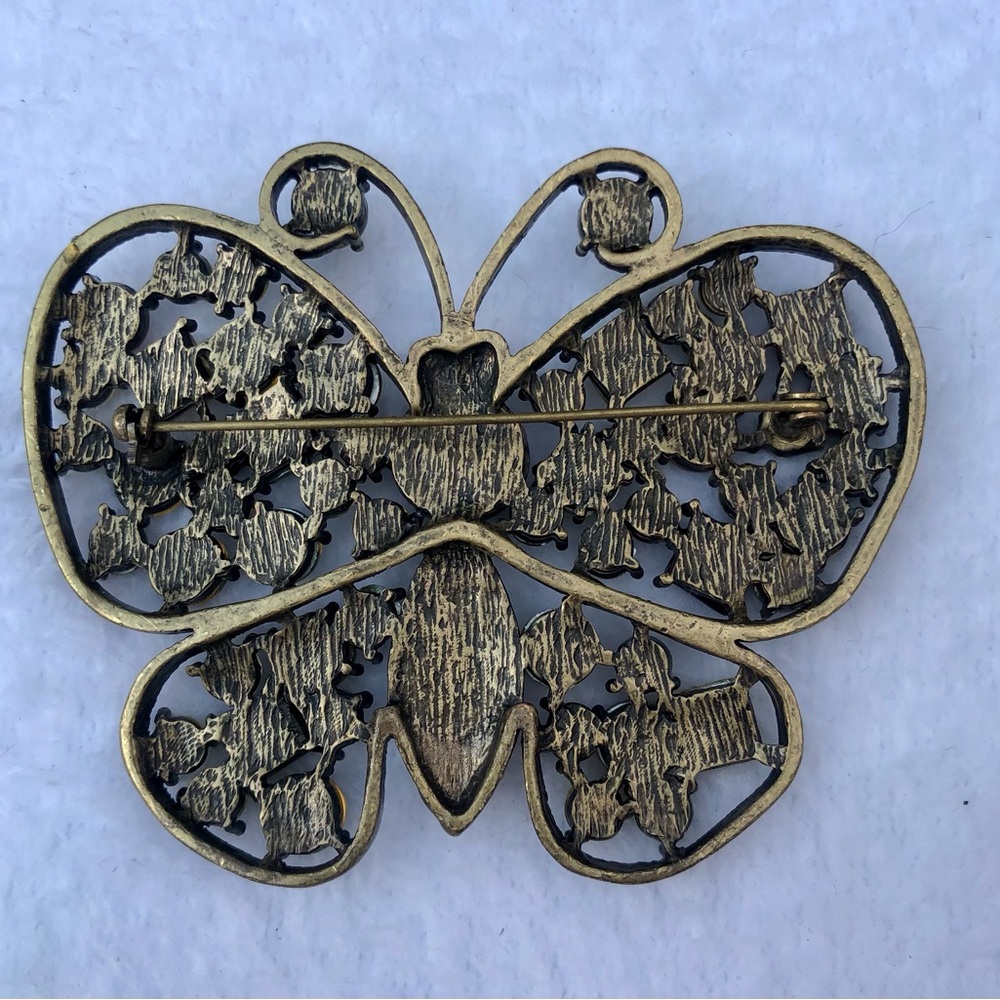 Noah Kahan Vintage Butterfly Brooch Jewelry Pin Cabachon Large Rhinestones - Picture 2 of 6